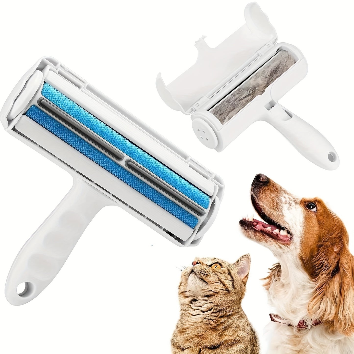 Effective Self-Cleaning Pet Hair Remover Roller - Lint Roller for Dog & Cat Hair Removal from Furniture, Carpets, Bedding, Clothing and More - Blue, Red