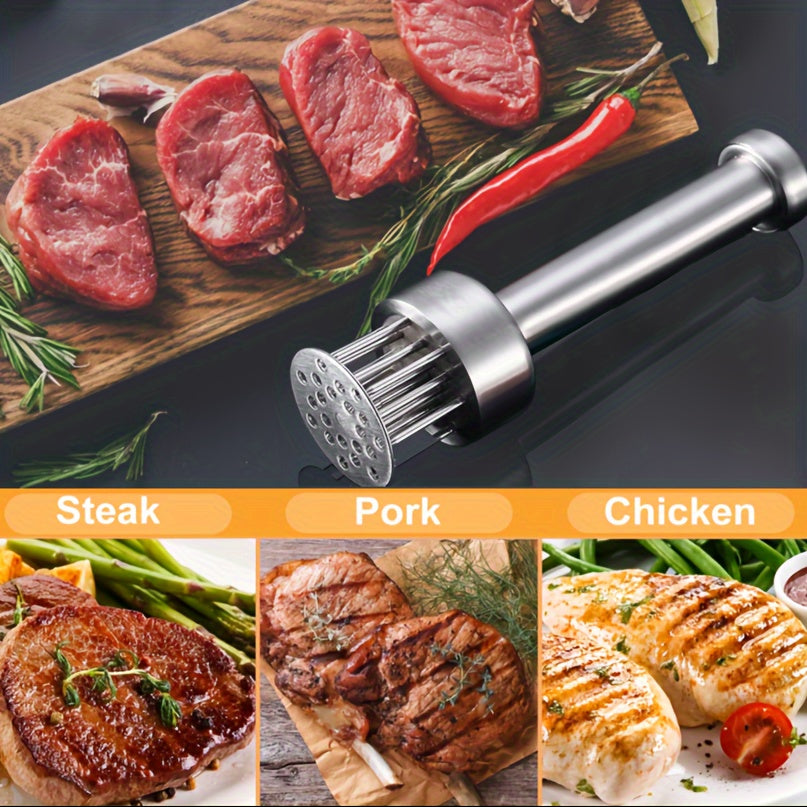 Meat Tenderizer Stainless Steel with Sharp Needles for Steak Chicken Pork Fish, Suitable Meat Tenderizer Tool with Cleaning Brush for BBQ or Kitchen