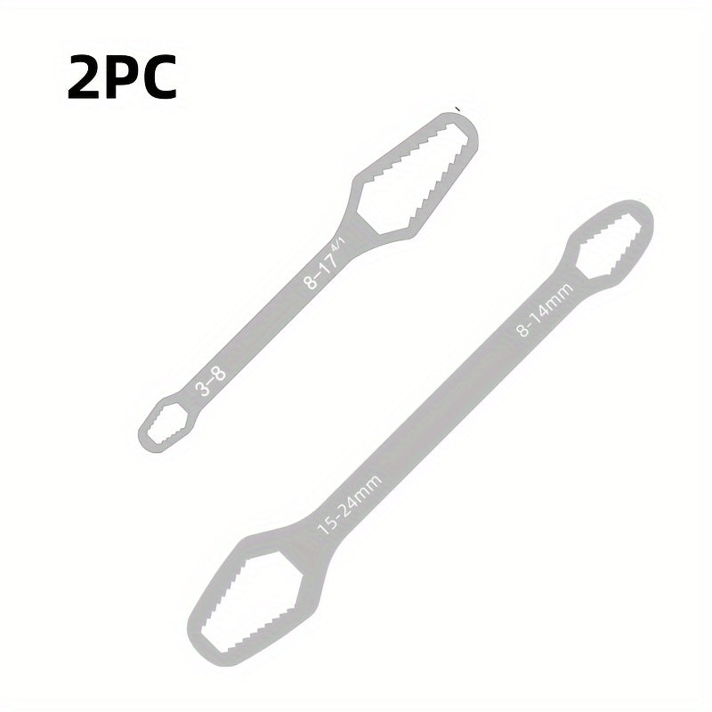 2-Piece Forged Iron Adjustable Universal Spanner Set, Dual Head Plum Blossom 3-17/8-24mm Manual Multi-Purpose Hand Tool, Self-Tightening Box Wrench