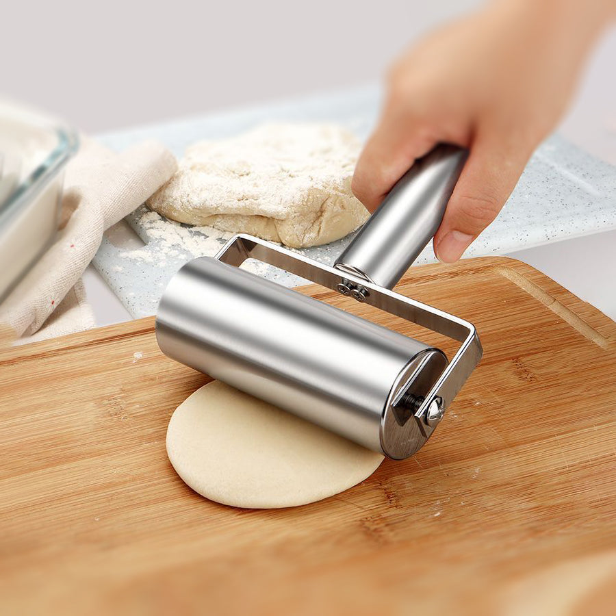 Dual-Size Stainless Steel Rolling Pin | 304 Non-Stick Dough Roller with Ergonomic T-Handle – Professional Baking & Dumpling Skin Tool for Home & Commercial Kitchens