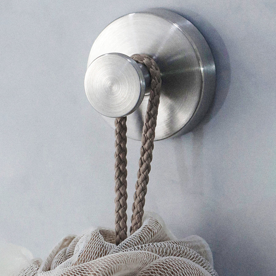 Suction Cup Hooks for Shower, Towel Hooks for Bathroom, Kitchen, Glass Door, Mirror, Tile, – Loofah, Towel, Bath Robe Hooks for Hanging up to 15 lbs, Brushed Silver (2 Pack)