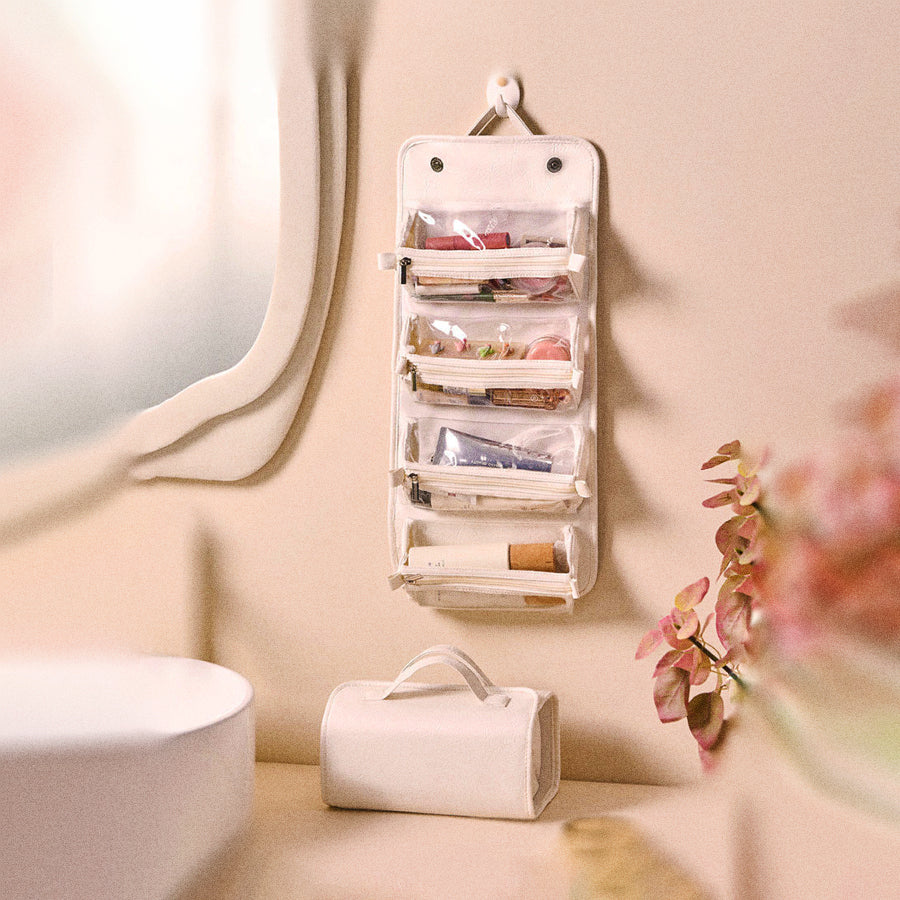 4-in-1 Waterproof Cosmetic Bag – Detachable Clear Multi-Compartment Hanging Makeup Bag with Removable Partitions, Large Capacity Travel Toiletry Organizer