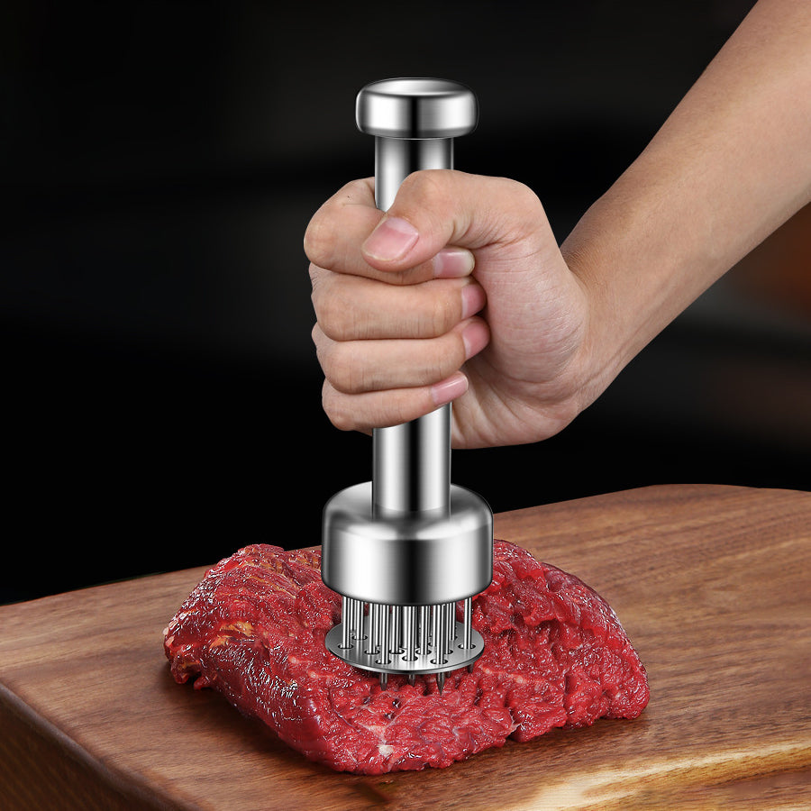 Quick-Press Blade Tool with Safety Guard & Cleaning Brush for Steak, Chicken, Pork – Commercial-Grade BBQ & Kitchen Tool