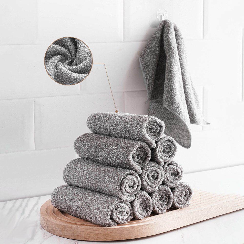 100% Coral Velvet Kitchen Towels – 10-Pack Bamboo Charcoal Fiber Dishcloths, Ultra Soft, Absorbent, Fast-Drying & Washable, Non-Stick Oil Household Cleaning Cloths
