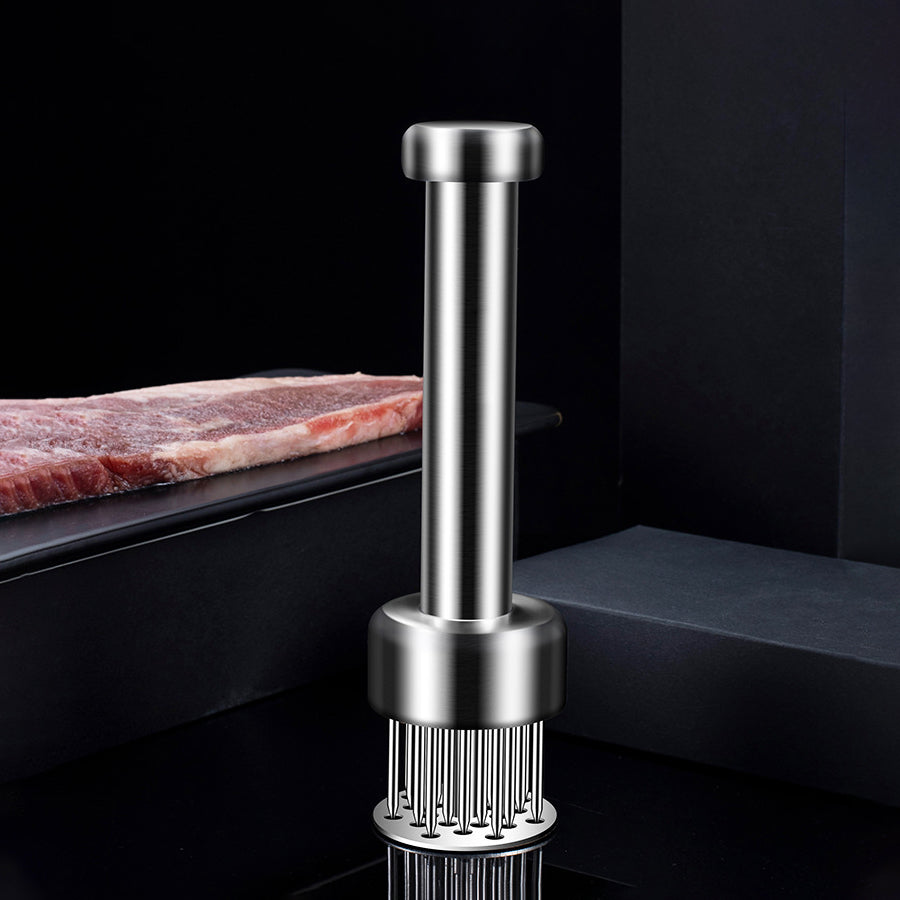 Quick-Press Blade Tool with Safety Guard & Cleaning Brush for Steak, Chicken, Pork – Commercial-Grade BBQ & Kitchen Tool