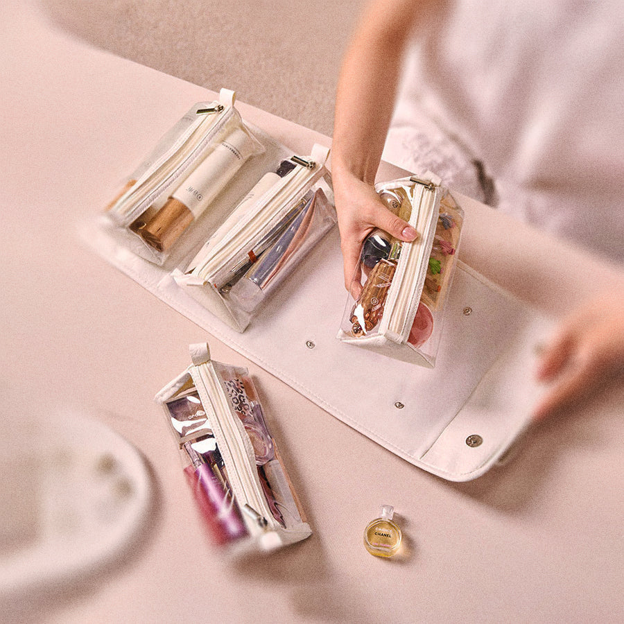 4-in-1 Waterproof Cosmetic Bag – Detachable Clear Multi-Compartment Hanging Makeup Bag with Removable Partitions, Large Capacity Travel Toiletry Organizer