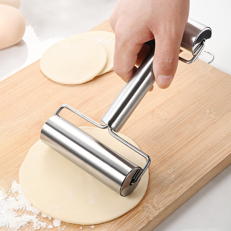 Dual-Size Stainless Steel Rolling Pin | 304 Non-Stick Dough Roller with Ergonomic T-Handle – Professional Baking & Dumpling Skin Tool for Home & Commercial Kitchens