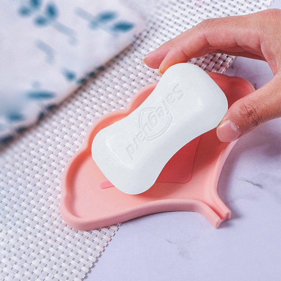 Garneck Ginkgo Leaf Self-Draining Soap Dish – Pink Leaf-Shaped Soap Holder & Storage Tray for Shower and Bathroom