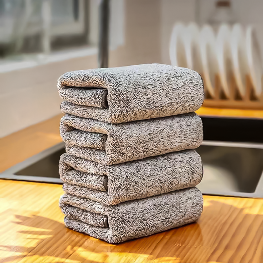 100% Coral Velvet Kitchen Towels – 10-Pack Bamboo Charcoal Fiber Dishcloths, Ultra Soft, Absorbent, Fast-Drying & Washable, Non-Stick Oil Household Cleaning Cloths