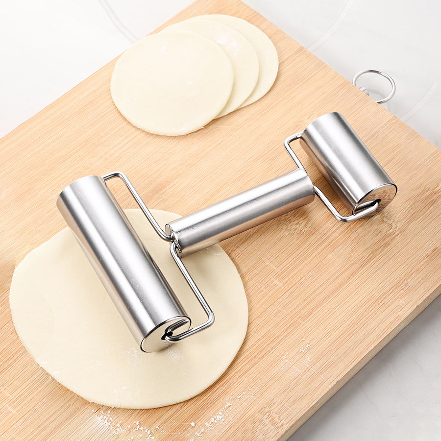 Dual-Size Stainless Steel Rolling Pin | 304 Non-Stick Dough Roller with Ergonomic T-Handle – Professional Baking & Dumpling Skin Tool for Home & Commercial Kitchens