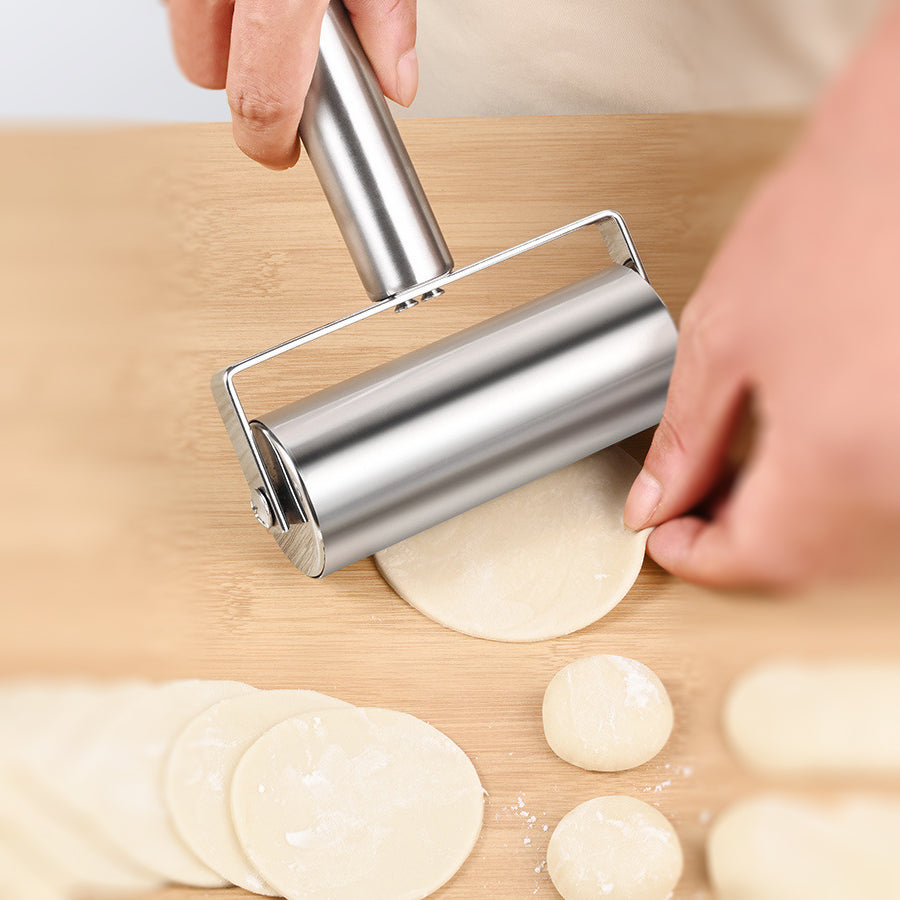 Dual-Size Stainless Steel Rolling Pin | 304 Non-Stick Dough Roller with Ergonomic T-Handle – Professional Baking & Dumpling Skin Tool for Home & Commercial Kitchens