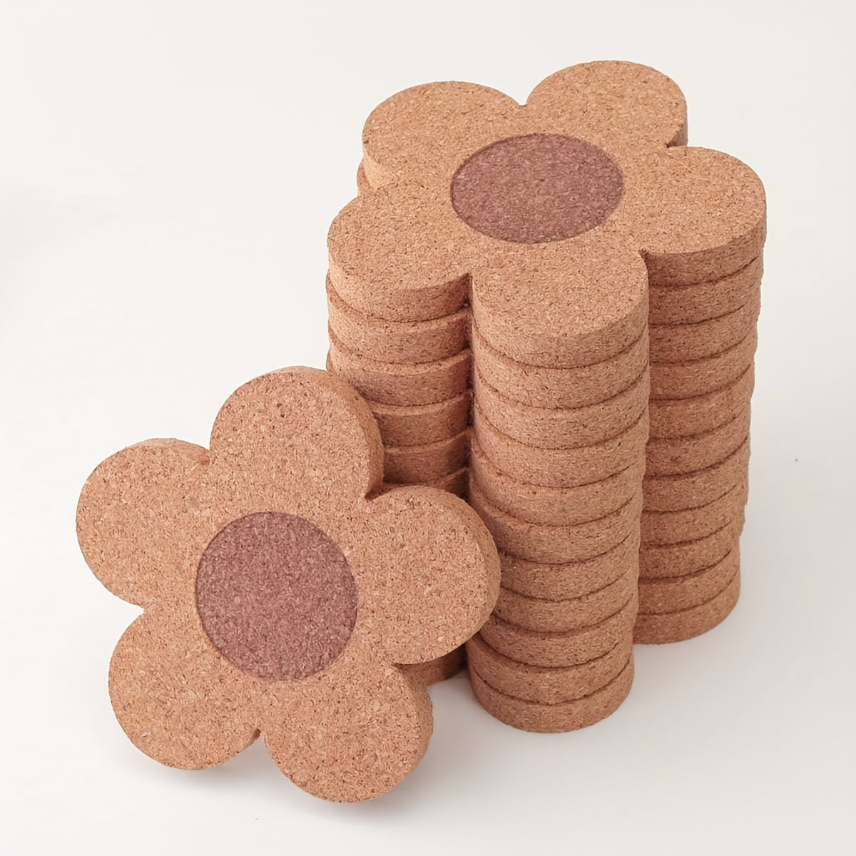 10 pcs Cork Coasters, Floral Shape Heat Insulation Mat, Simple Solid Color Washable Non-slip Anti-scalding Placemat, Kitchen Supplies, Car Coaster, Room Decor