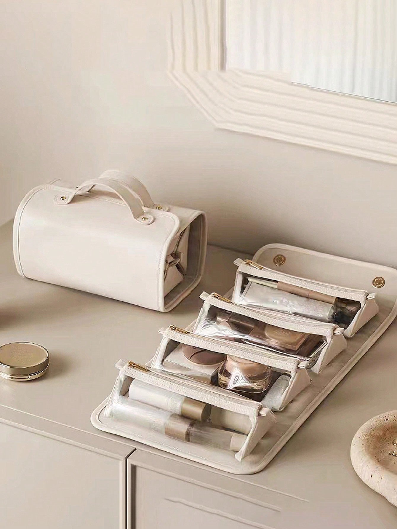 Folding Makeup Bag Detachable 2024 New Portable Large Capacity Travel And Outgoing Storage High End Waterproof Makeup Bags Makeup Organizer Make Up Organizer Makeup Storage