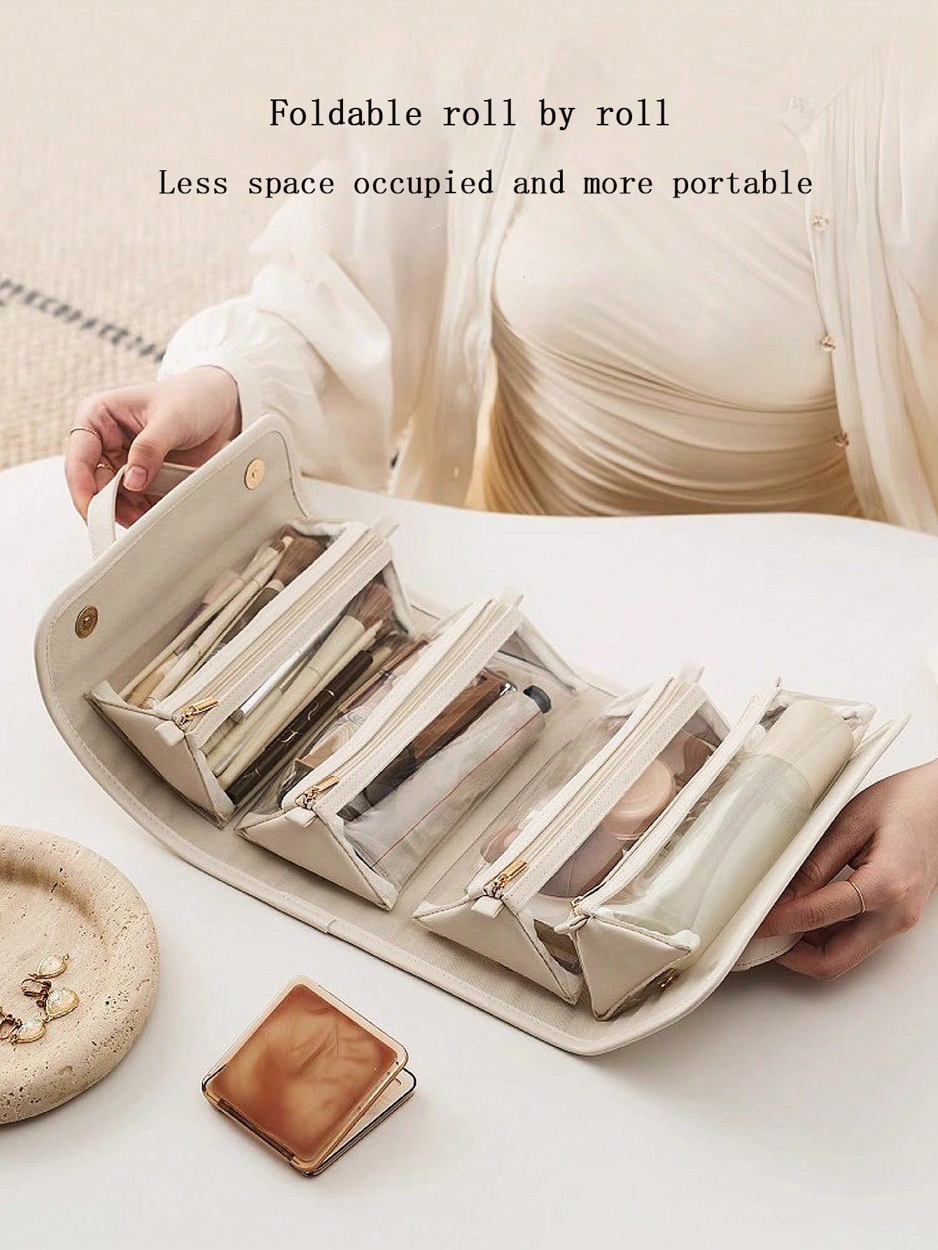 Folding Makeup Bag Detachable 2024 New Portable Large Capacity Travel And Outgoing Storage High End Waterproof Makeup Bags Makeup Organizer Make Up Organizer Makeup Storage