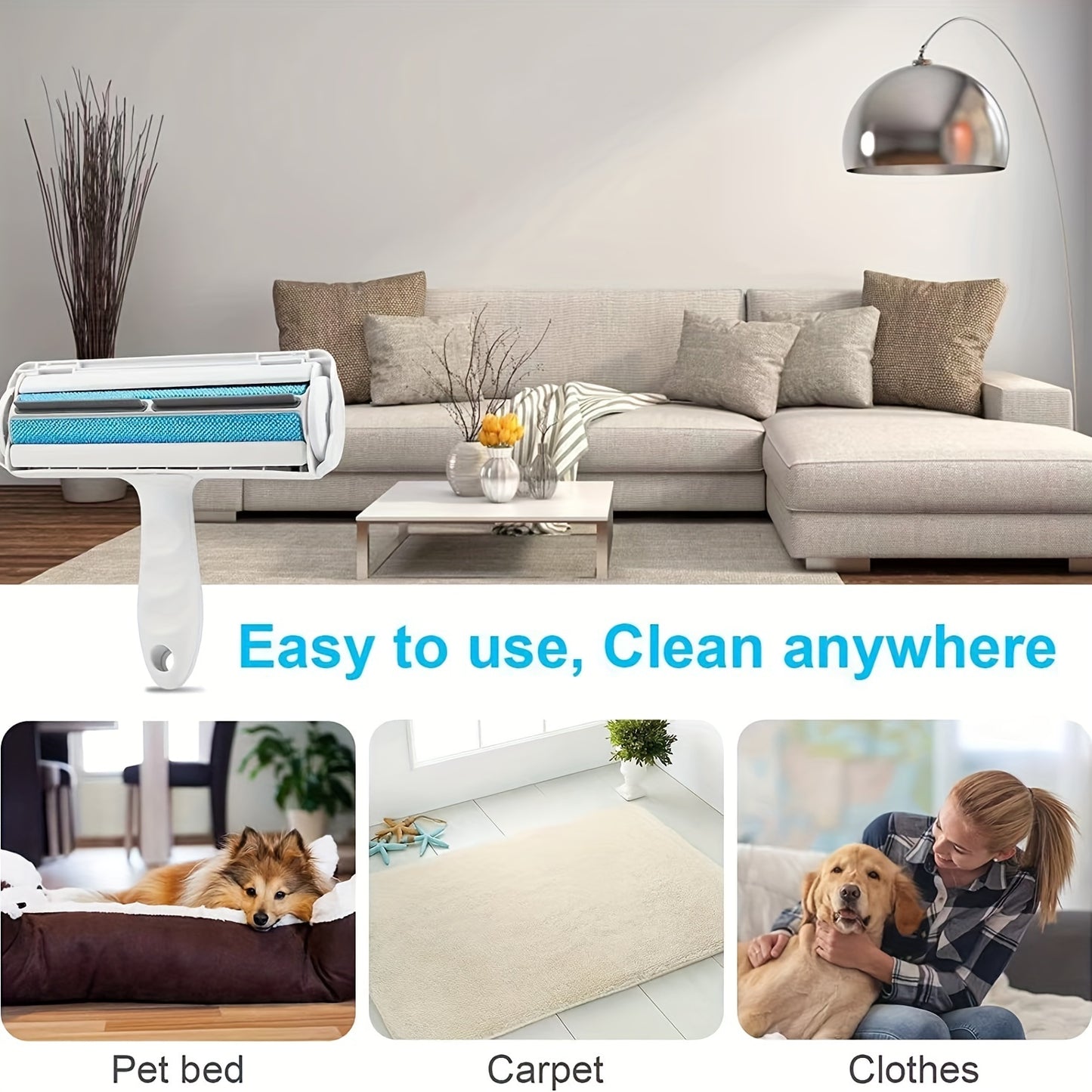 Effective Self-Cleaning Pet Hair Remover Roller - Lint Roller for Dog & Cat Hair Removal from Furniture, Carpets, Bedding, Clothing and More - Blue, Red