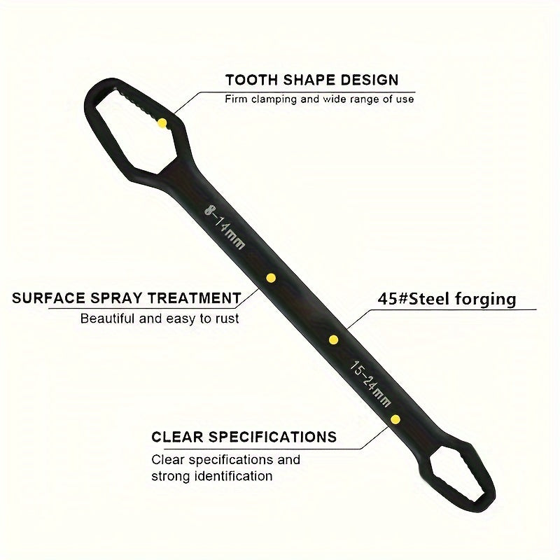 2-Piece Forged Iron Adjustable Universal Spanner Set, Dual Head Plum Blossom 3-17/8-24mm Manual Multi-Purpose Hand Tool, Self-Tightening Box Wrench