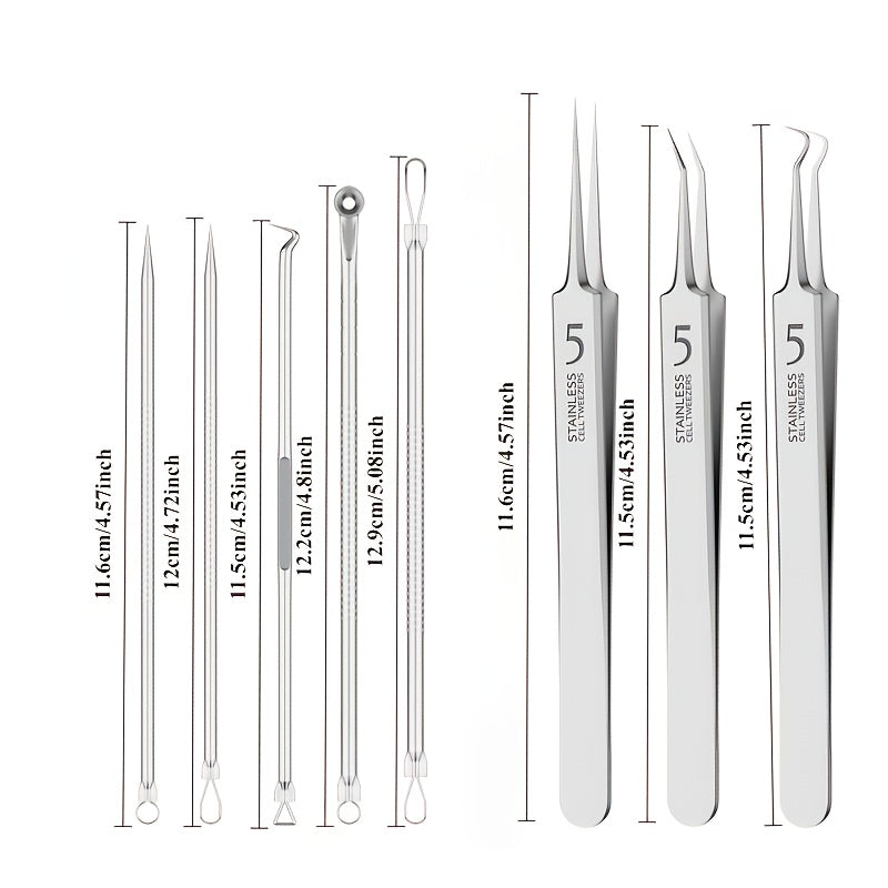 8pcs Blackhead & Acne Removal Tool Set - Stainless Steel Pimple Popper Kit for All Skin Types, Fragrance-Free, Beauty Tools, Acne Needle
