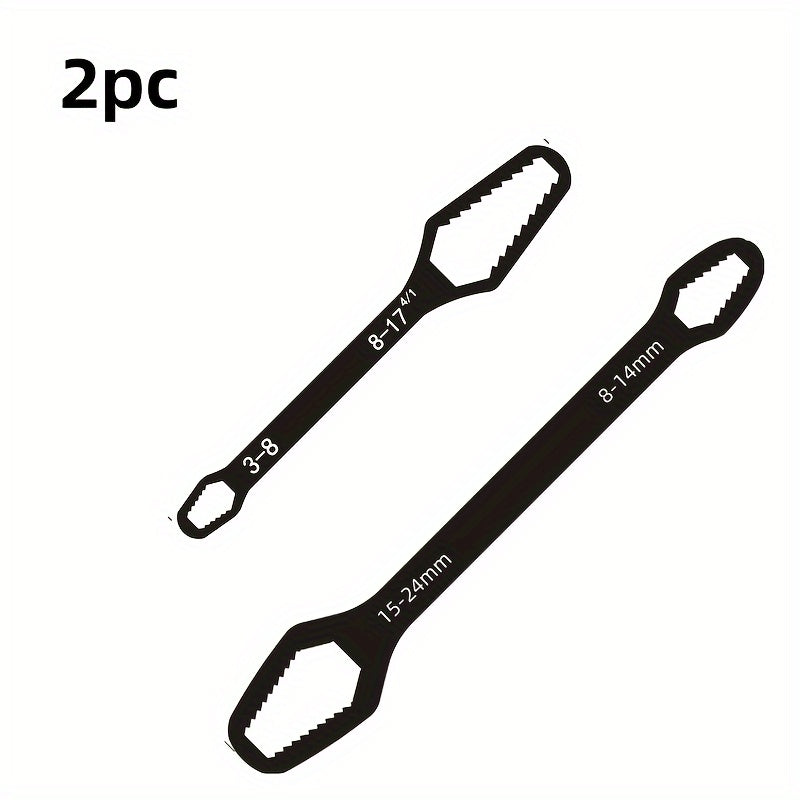 2-Piece Forged Iron Adjustable Universal Spanner Set, Dual Head Plum Blossom 3-17/8-24mm Manual Multi-Purpose Hand Tool, Self-Tightening Box Wrench