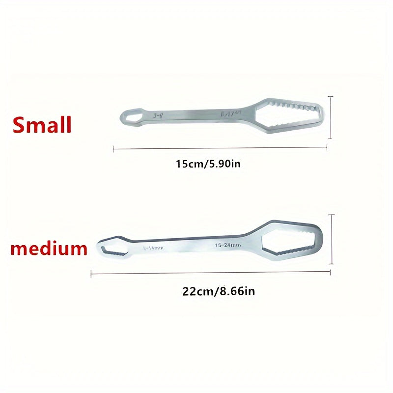 2-Piece Forged Iron Adjustable Universal Spanner Set, Dual Head Plum Blossom 3-17/8-24mm Manual Multi-Purpose Hand Tool, Self-Tightening Box Wrench