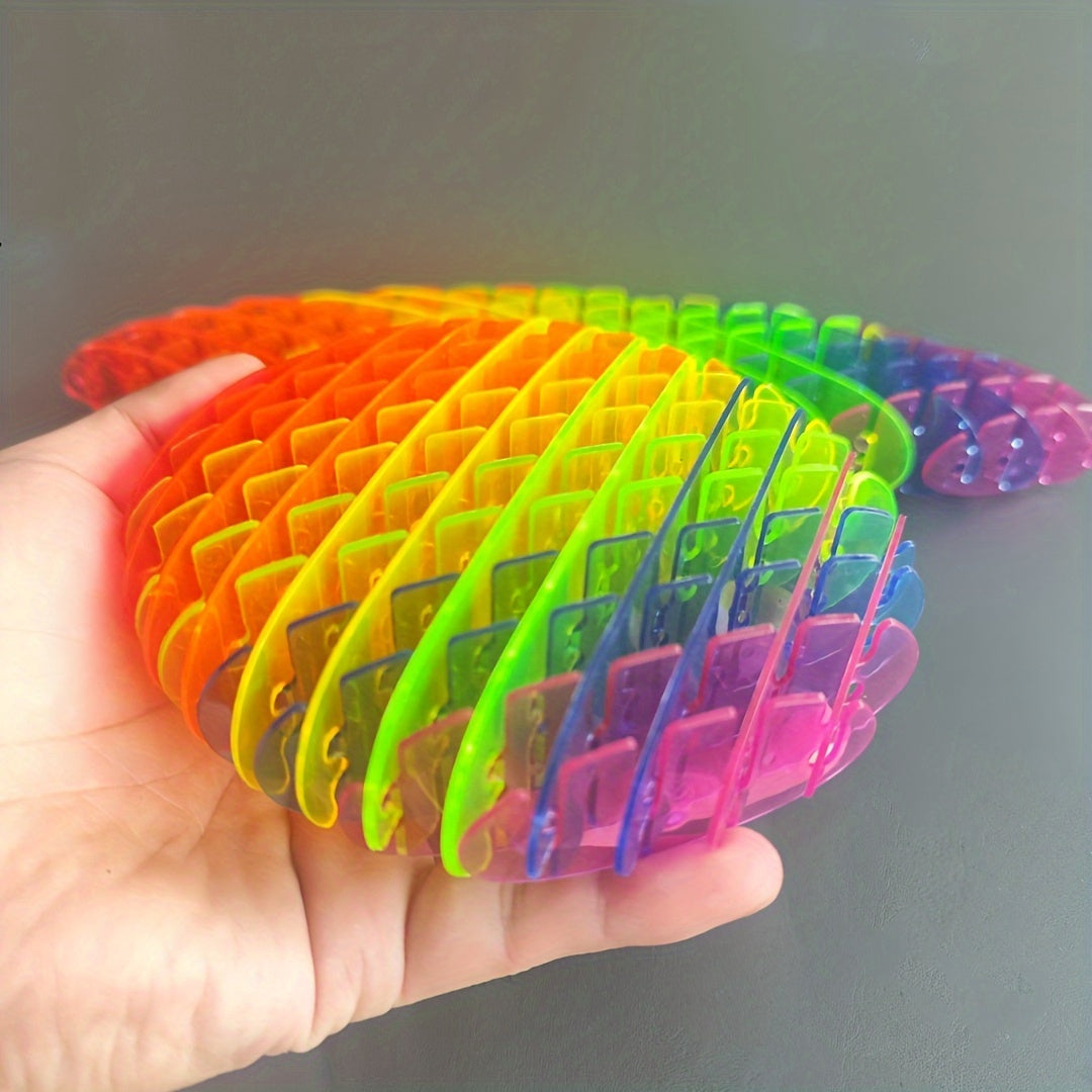[Multi-Color Rainbow Worm Fidget] Colorful Rainbow Worm Fidget Toy for Adults - Relax Sensory Gadget, Durable PET Material, Multi-Color Decompression Toy with Textured Ridges, Squishy Fidget Toys