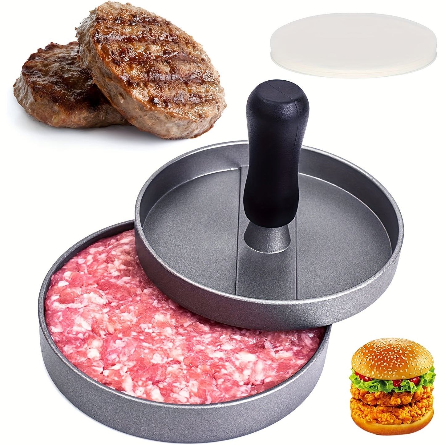 1Pc, Burger Press 100 Patty Papers, Aluminum Non-Stick Hamburger Patty Maker Mold, For Beef Veggie Burger Bbq Barbecue Grill Bpa Free Dishwasher Safe, Kitchen Utensils, Kitchen Gadgets, Useful Tool, Apartment Essentials, Kitchen Accessories