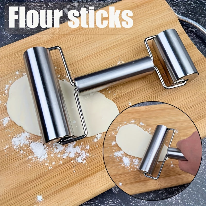 Stainless Steel Dual-Ended Rolling Pin - Non-Stick, Multi-Functional T-Shaped Baking & Dumpling Skin Roller for Kitchen and Restaurant Use