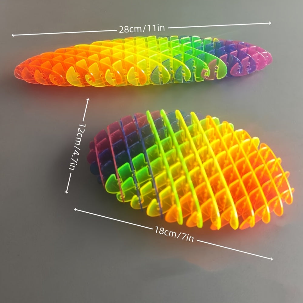 [Multi-Color Rainbow Worm Fidget] Colorful Rainbow Worm Fidget Toy for Adults - Relax Sensory Gadget, Durable PET Material, Multi-Color Decompression Toy with Textured Ridges, Squishy Fidget Toys