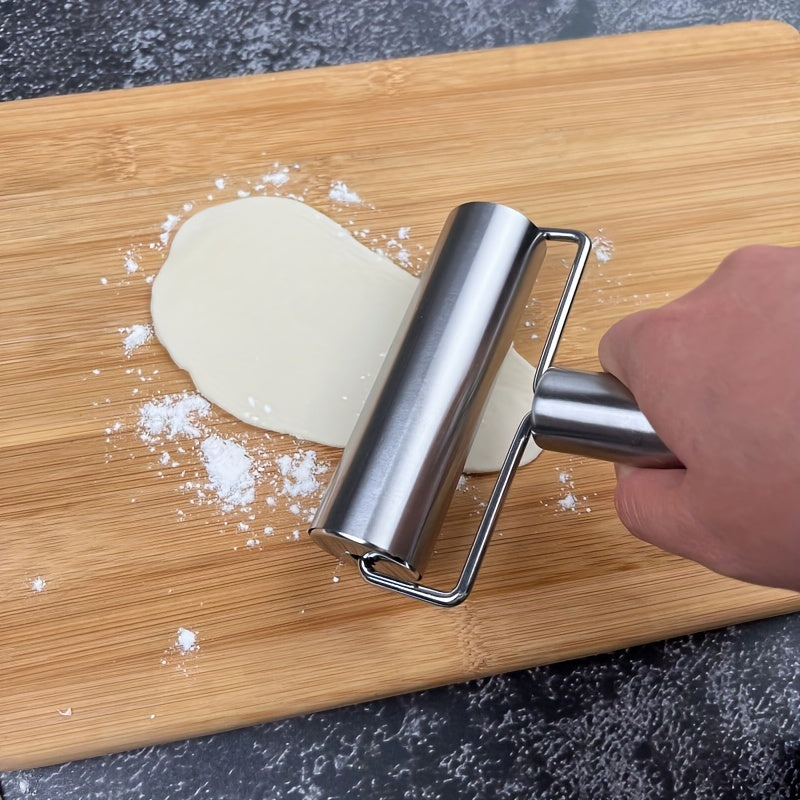 Stainless Steel Dual-Ended Rolling Pin - Non-Stick, Multi-Functional T-Shaped Baking & Dumpling Skin Roller for Kitchen and Restaurant Use
