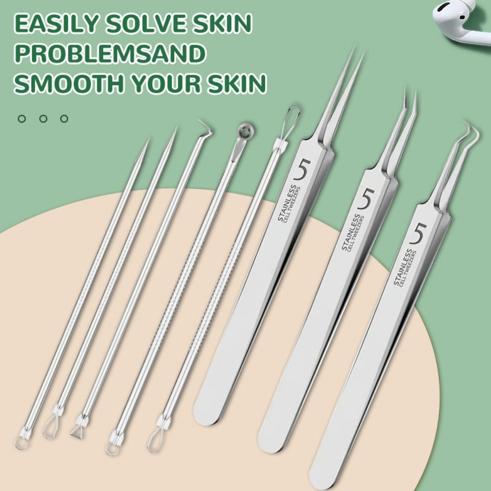 8pcs Blackhead & Acne Removal Tool Set - Stainless Steel Pimple Popper Kit for All Skin Types, Fragrance-Free, Beauty Tools, Acne Needle