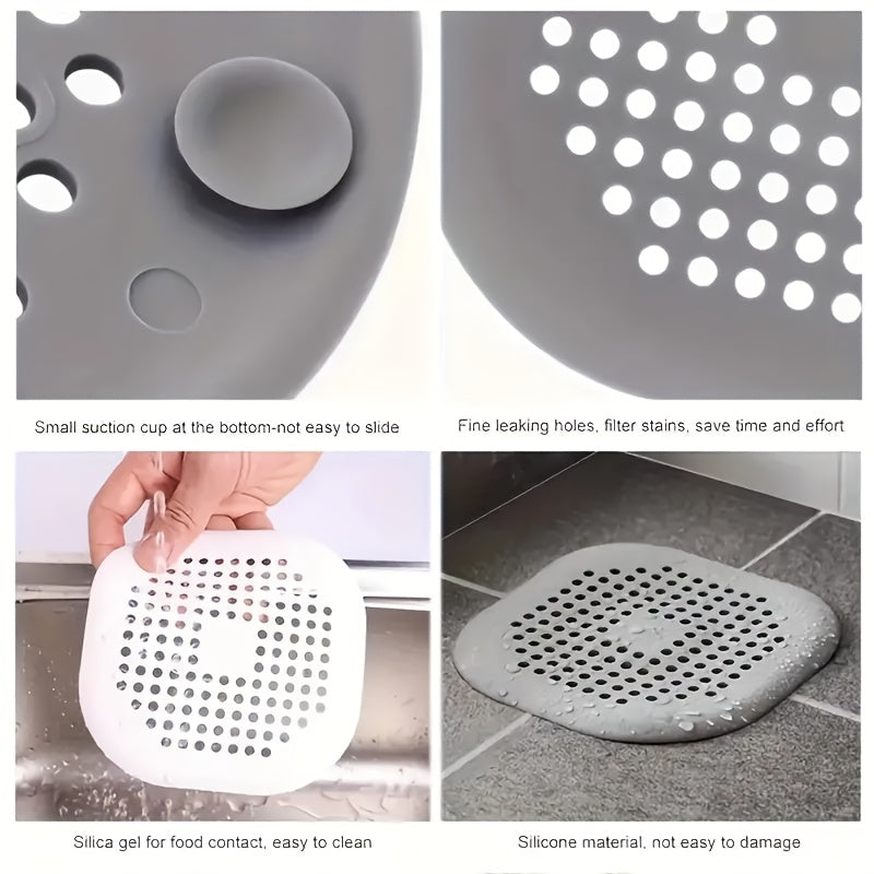 2pc Drain Catcher, Shower Silicone Hair Plug with Suction Cup Square Drain Cover, Easy to Install Set for Bathroom, Bathtub, Kitchen