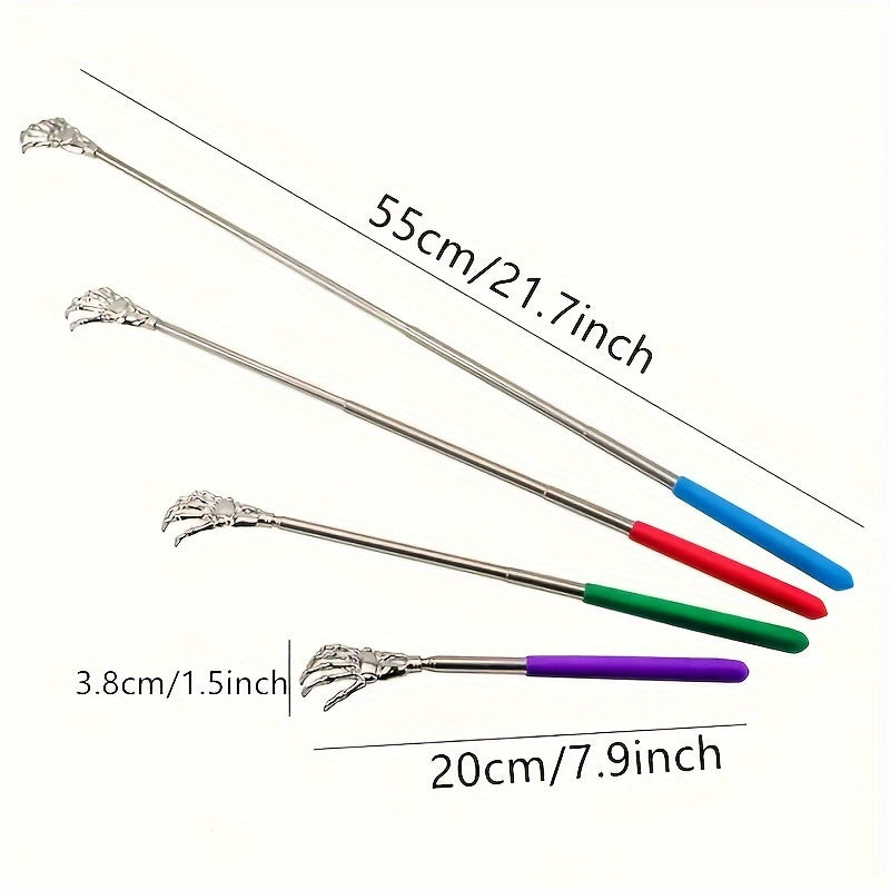 2pcs Retractable Stainless Steel Back Scraper, Portable Retractable Claw Metal Back Scraper, Hand Massager with Rubber Handle