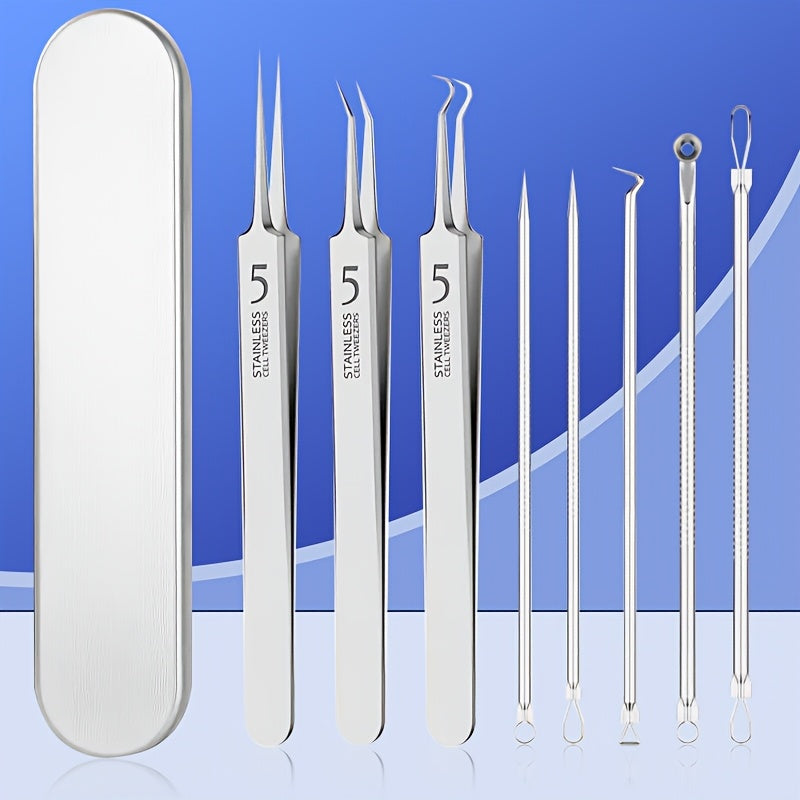8pcs Blackhead & Acne Removal Tool Set - Stainless Steel Pimple Popper Kit for All Skin Types, Fragrance-Free, Beauty Tools, Acne Needle