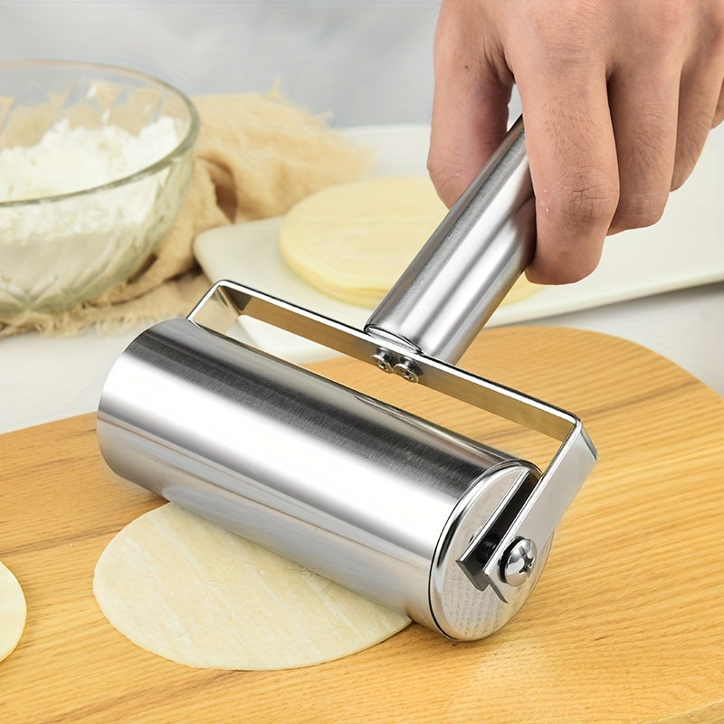 Stainless Steel Dual-Ended Rolling Pin - Non-Stick, Multi-Functional T-Shaped Baking & Dumpling Skin Roller for Kitchen and Restaurant Use